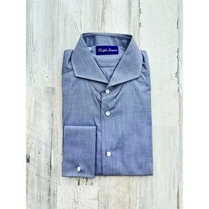 New Ralph Lauren Purple Label Dress Shirt 100% Cotton Button Down Blue 16 Italy